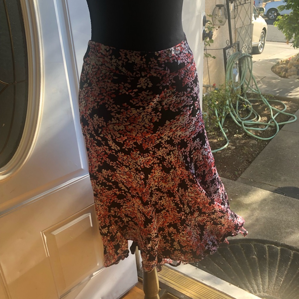 Style & Co. Black A-Line Skirt with Pink and Red Floral Print